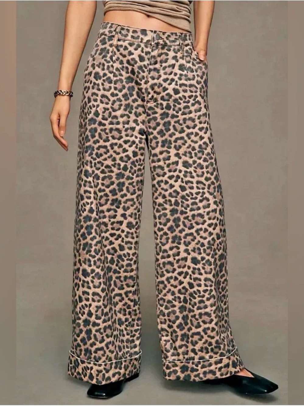 Pilot (Anthropologie) high-rise wide leg leopard jeans (size 26)